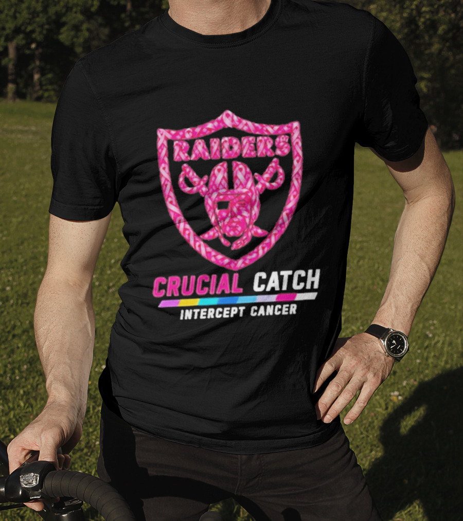 Las Vegas Raiders Crucial Catch Intercept Cancer Pink Ribbon Logo 2026 T-Shirt