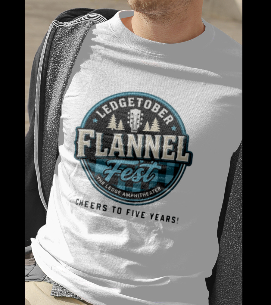 LedgeTober Flannel Fest The Ledge Amphitheater Cheers To Five Years Celebration With Trees And Guitar T-Shirt
