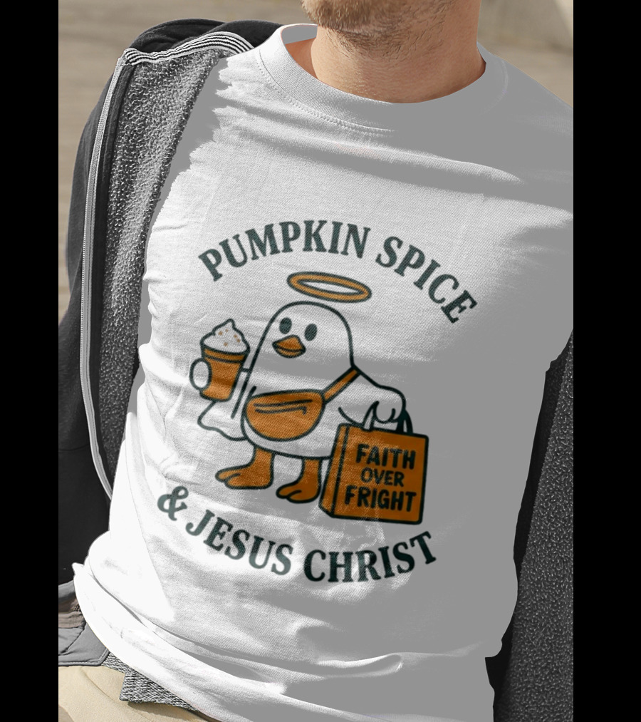 Pumpkin Spice Jesus Christ Faith Over Fright Angelic Penguin Coffee T-Shirt