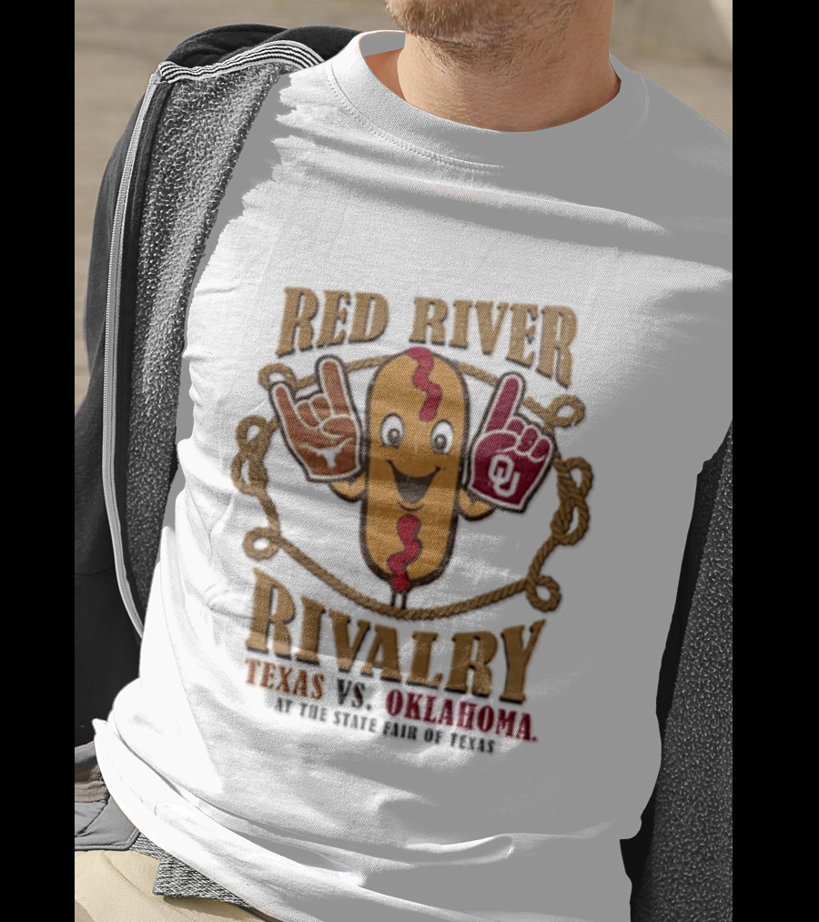 Red River Rivalry Texas Vs Oklahoma State Fair Of Texas Corn Dog T-Shirt