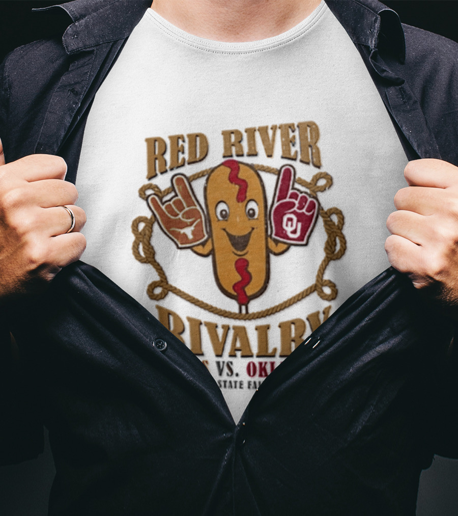 Red River Rivalry Texas Vs Oklahoma State Fair Of Texas Corn Dog T-Shirt