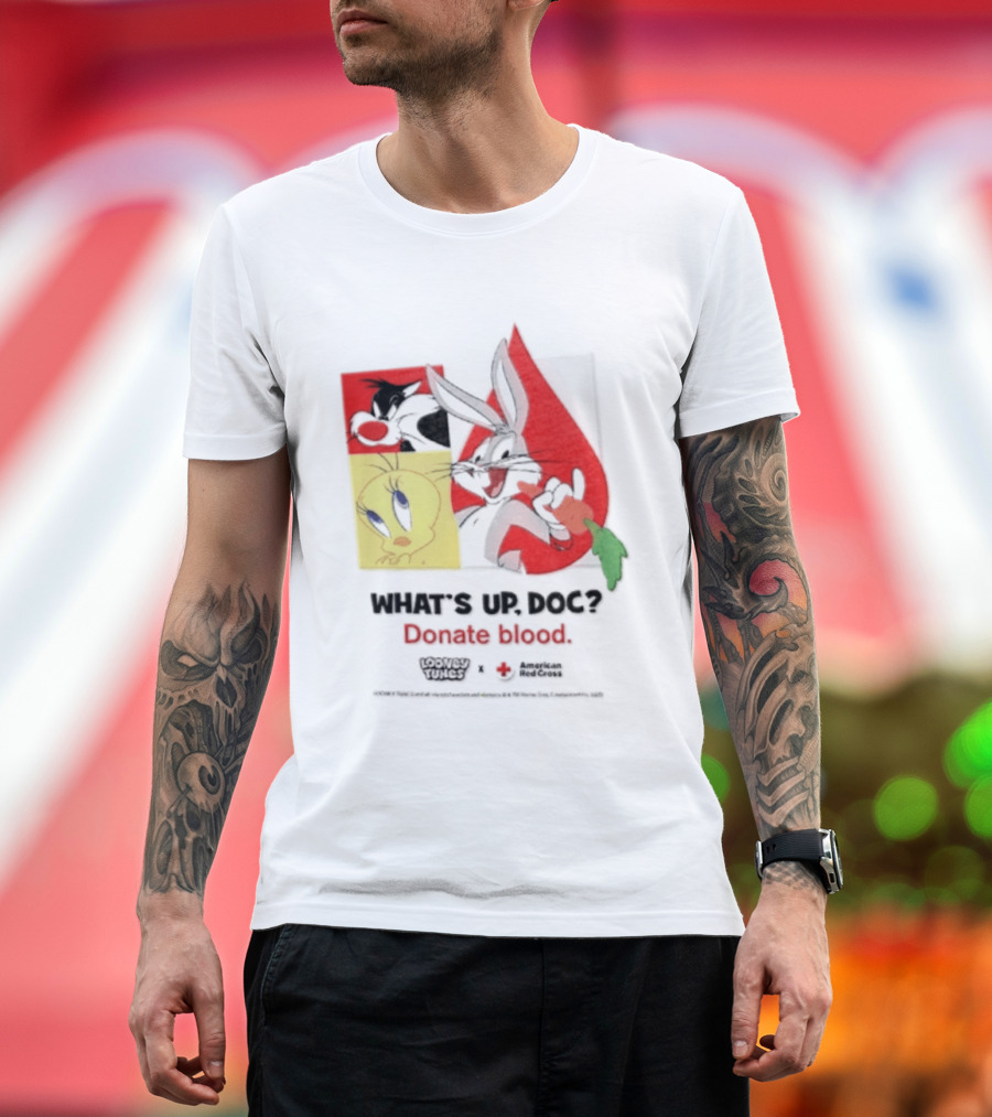 What's Up Doc Donate Blood Looney Tunes American Red Cross Bugs Bunny Tweety Bird T-Shirt