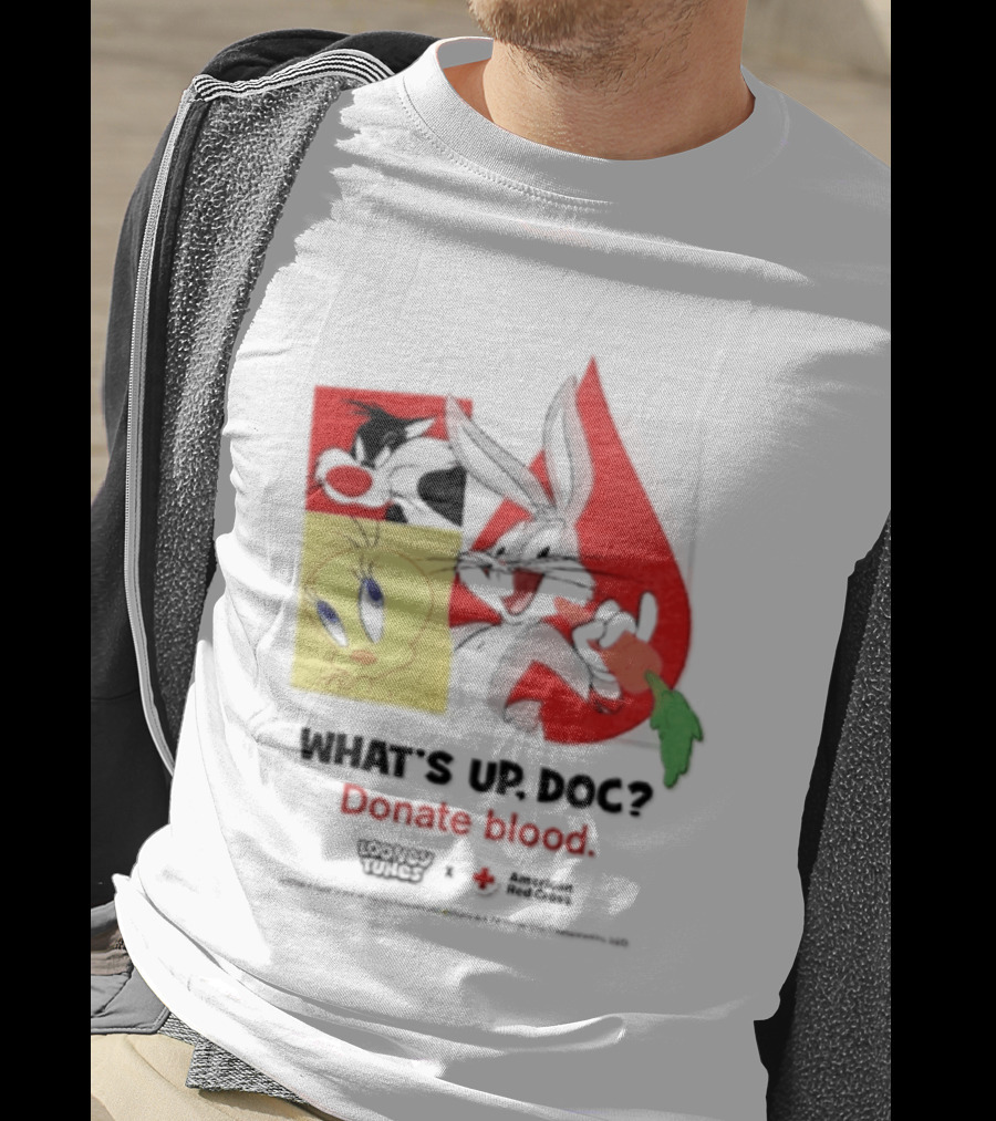 What's Up Doc Donate Blood Looney Tunes American Red Cross Bugs Bunny Tweety Bird T-Shirt