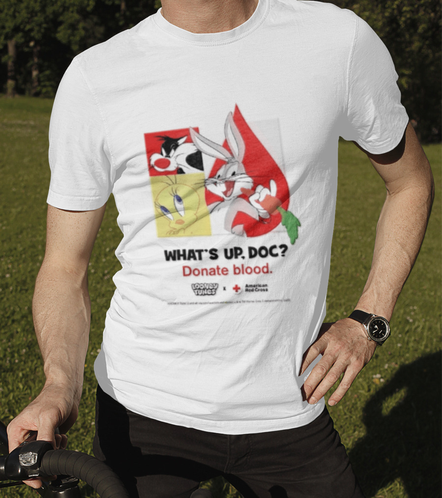 What's Up Doc Donate Blood Looney Tunes American Red Cross Bugs Bunny Tweety Bird T-Shirt