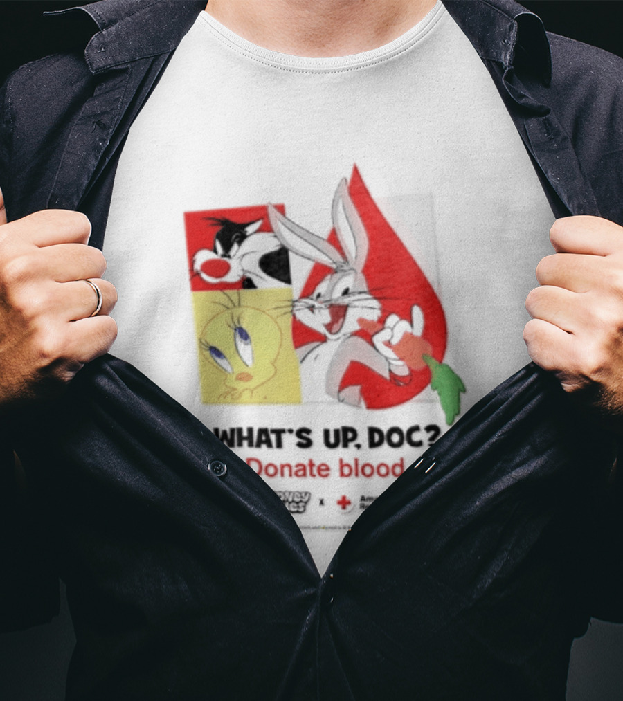 What's Up Doc Donate Blood Looney Tunes American Red Cross Bugs Bunny Tweety Bird T-Shirt