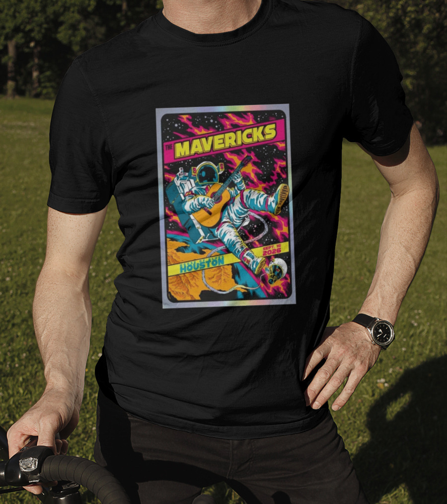 The Mavericks Houston Space Astronaut Guitar Sep 16 2026 House Of Blues T-Shirt