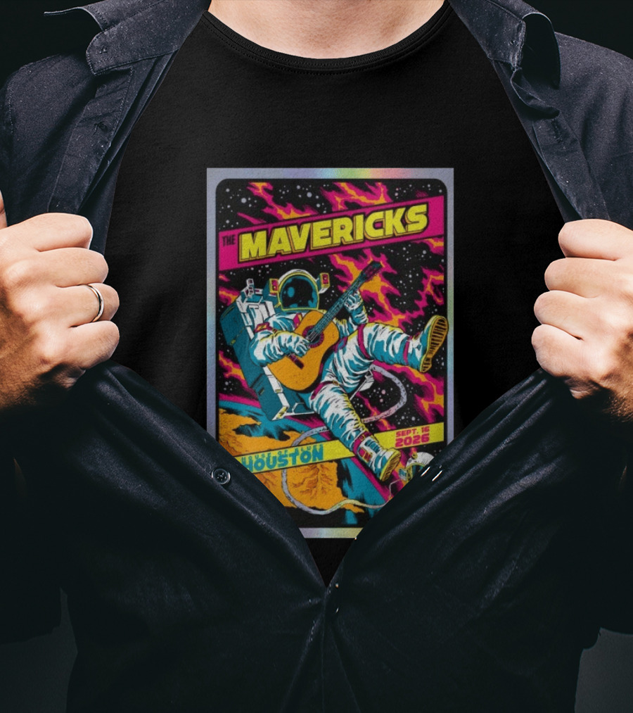 The Mavericks Houston Space Astronaut Guitar Sep 16 2026 House Of Blues T-Shirt