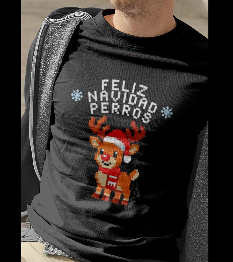 Feliz Navidad Perros Pixel Art Christmas Reindeer T-Shirt