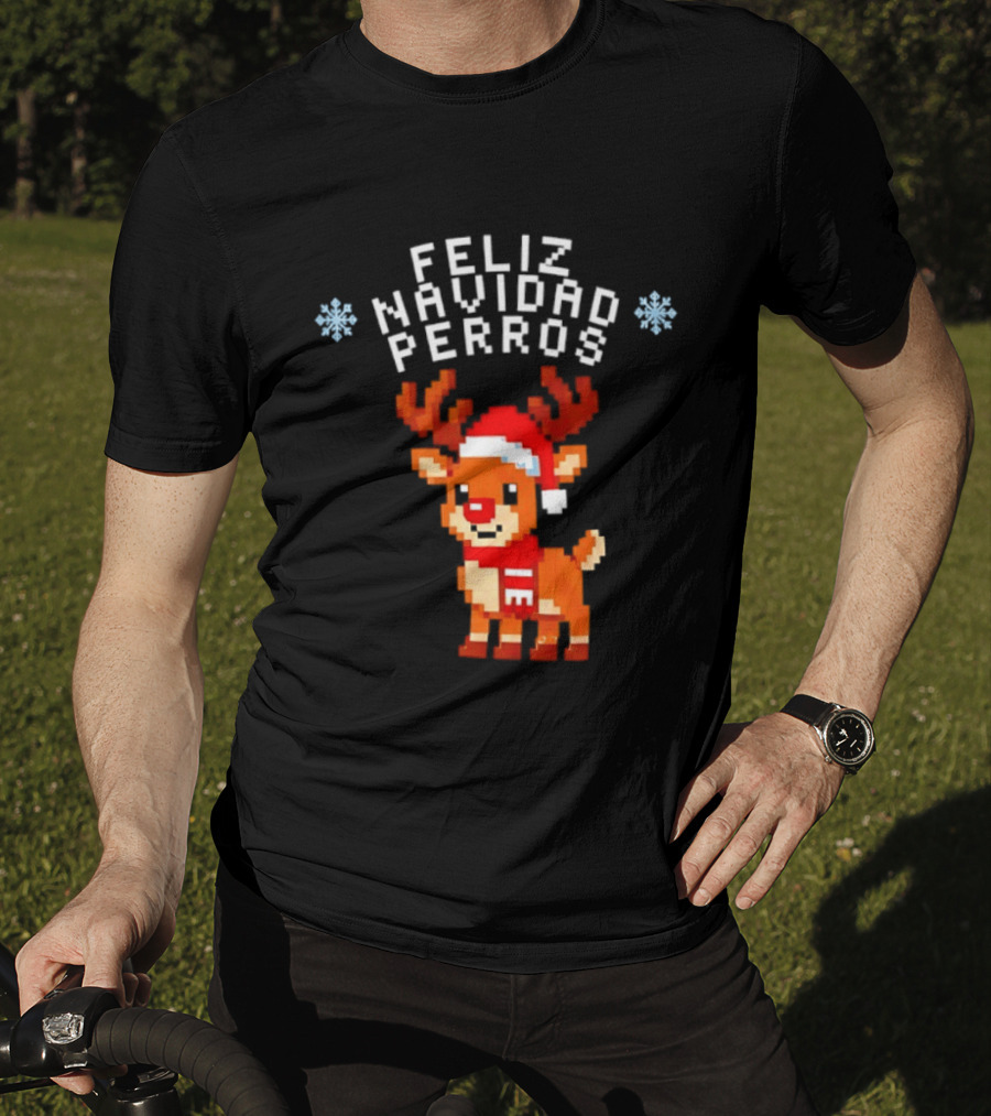 Feliz Navidad Perros Pixel Art Christmas Reindeer T-Shirt