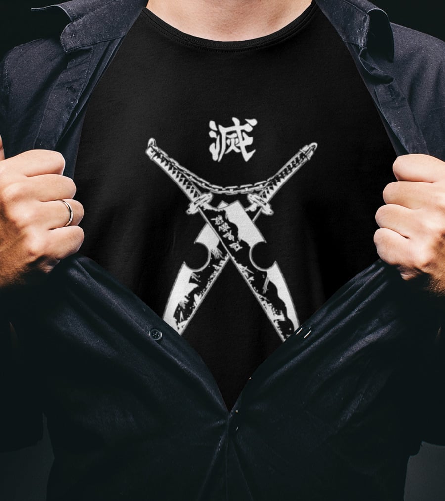 Tengen Uzui Demon Slayer Crossed Twin Blades Kanji T-Shirt
