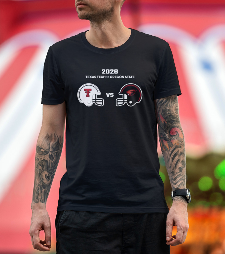 2026 Texas Tech Vs Oregon State Football Matchup Helmets T-Shirt