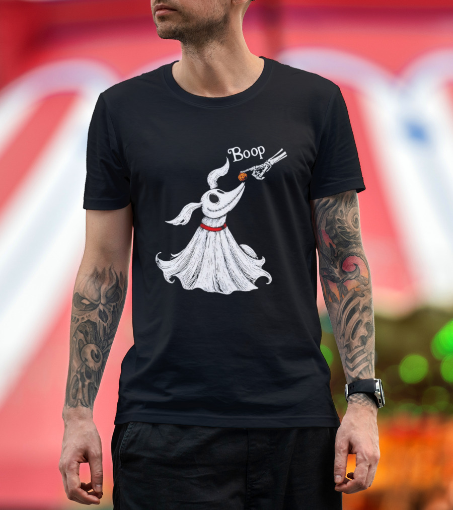 Zero Dog Boop Halloween Skeleton Hand Ghost Dog Pumpkin Nose T-Shirt