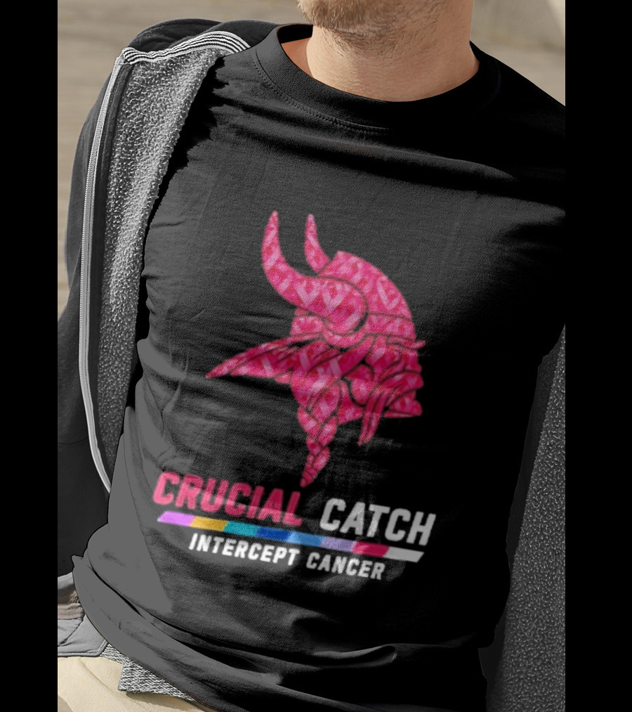 Minnesota Vikings 2026 Crucial Catch Intercept Cancer Pink Crucial Catch Intercept Cancer T-Shirt