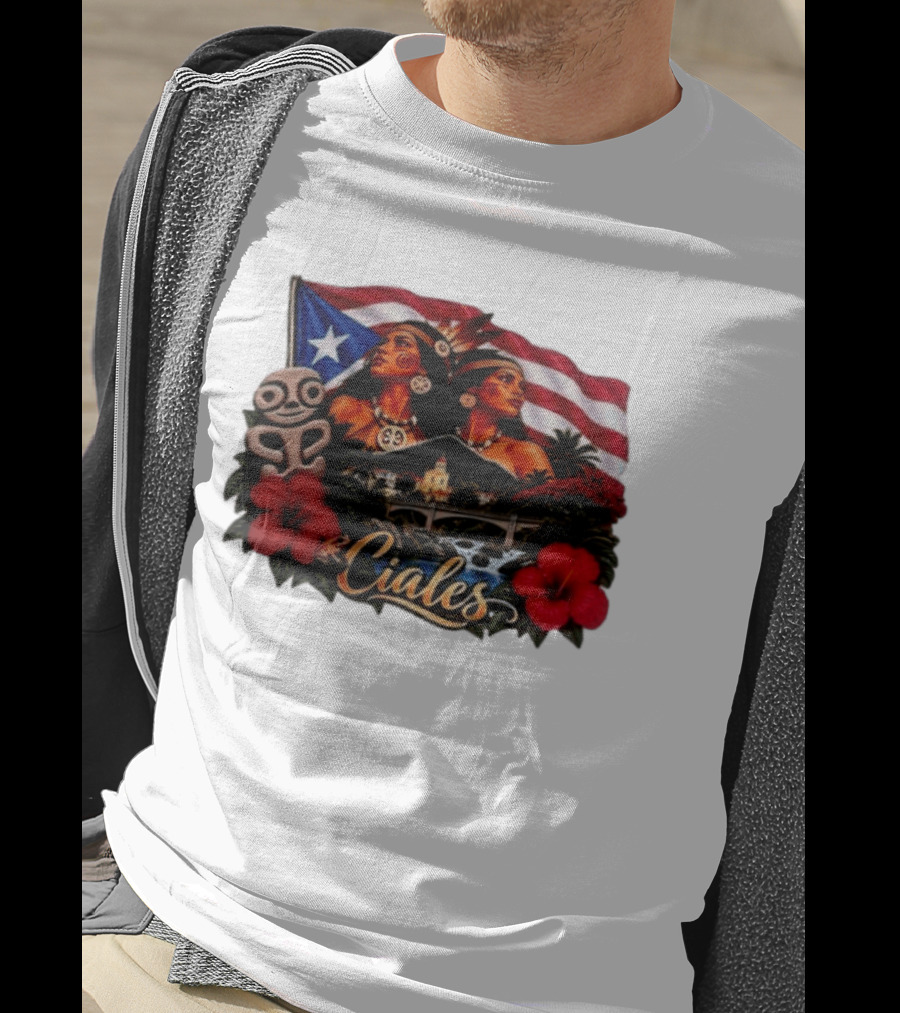 Ciales Puerto Rico Taino Women With Flag Hibiscus Flowers And Indigenous T-Shirt