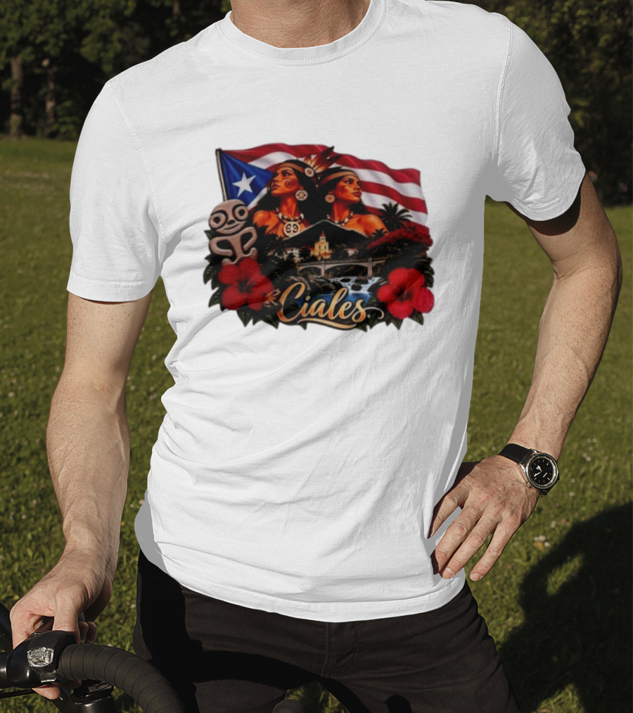 Ciales Puerto Rico Taino Women With Flag Hibiscus Flowers And Indigenous T-Shirt