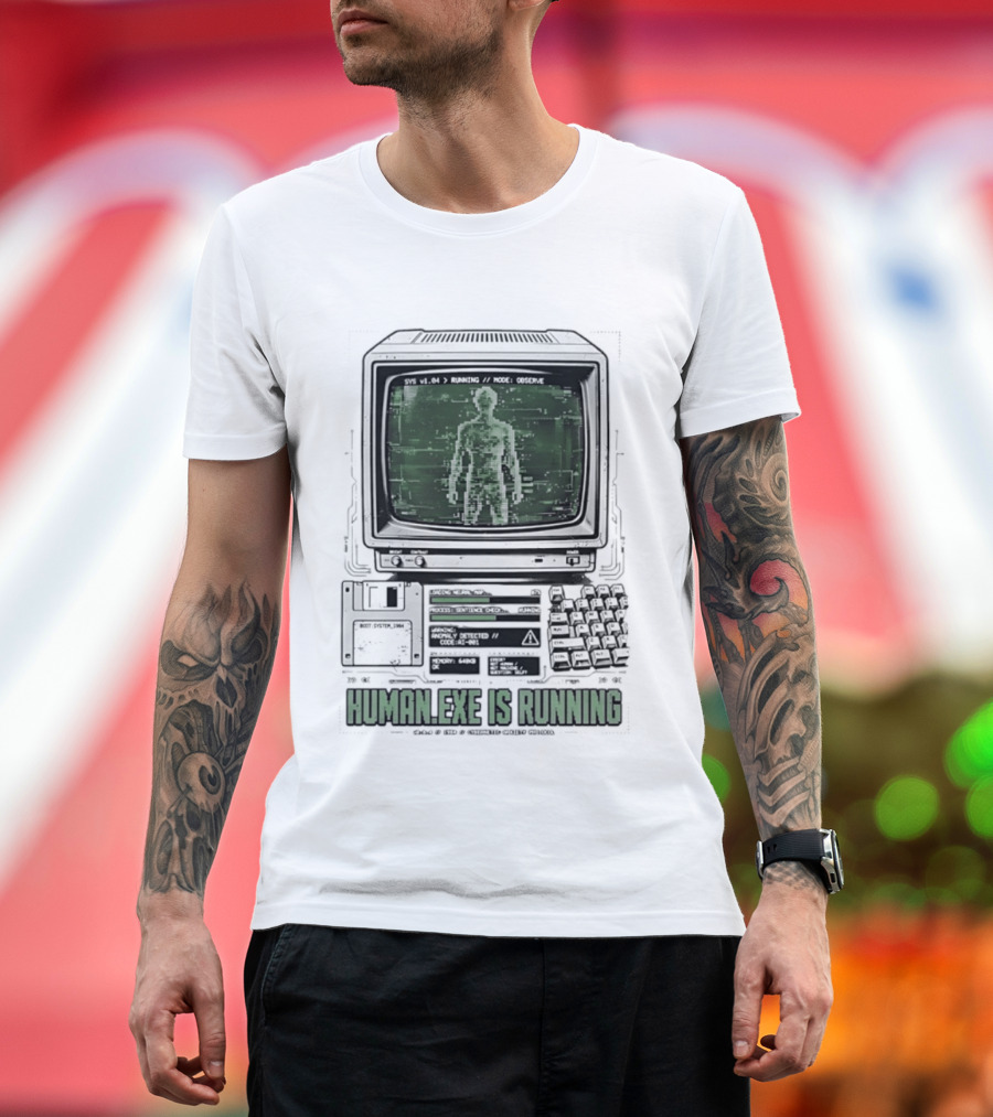 Human Exe Is Running AI Vintage Computer Terminal Display T-Shirt