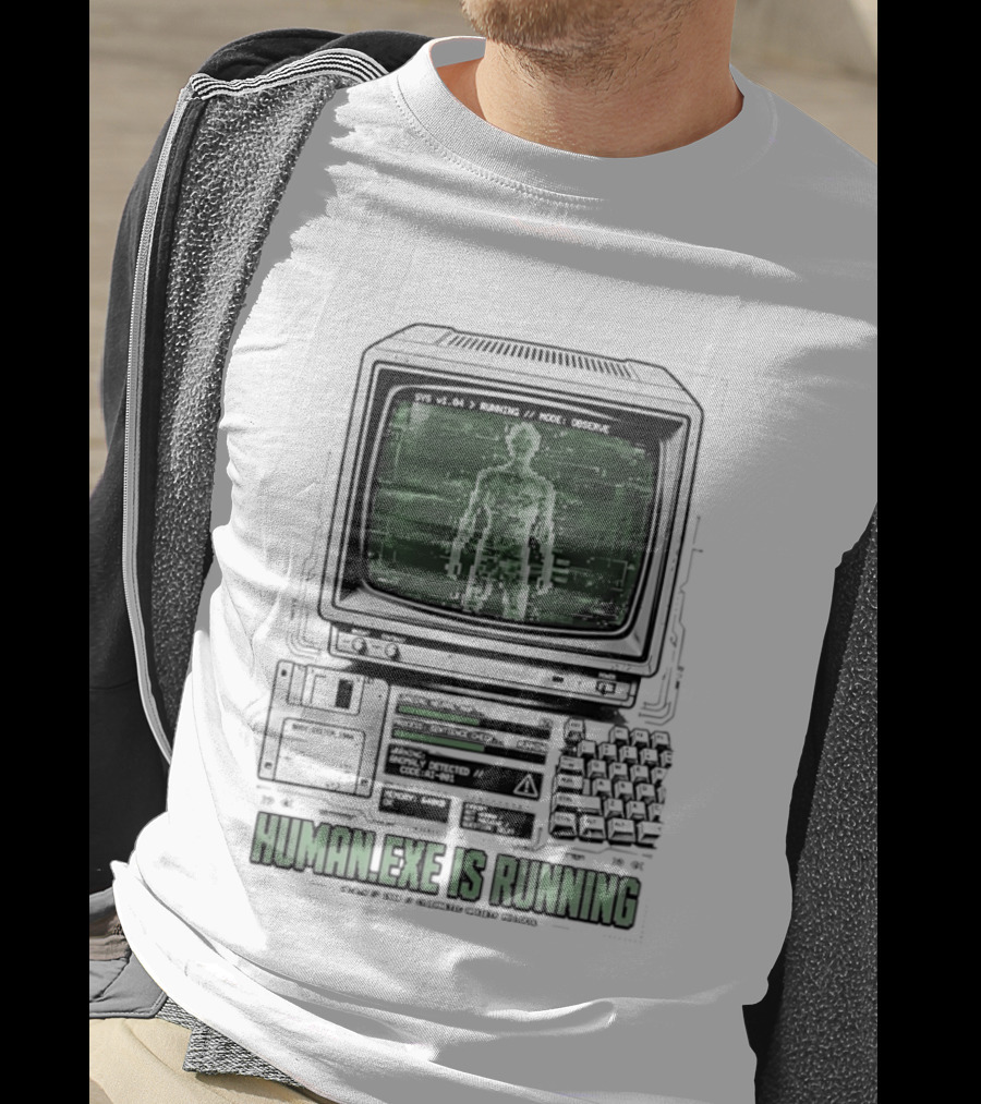 Human Exe Is Running AI Vintage Computer Terminal Display T-Shirt