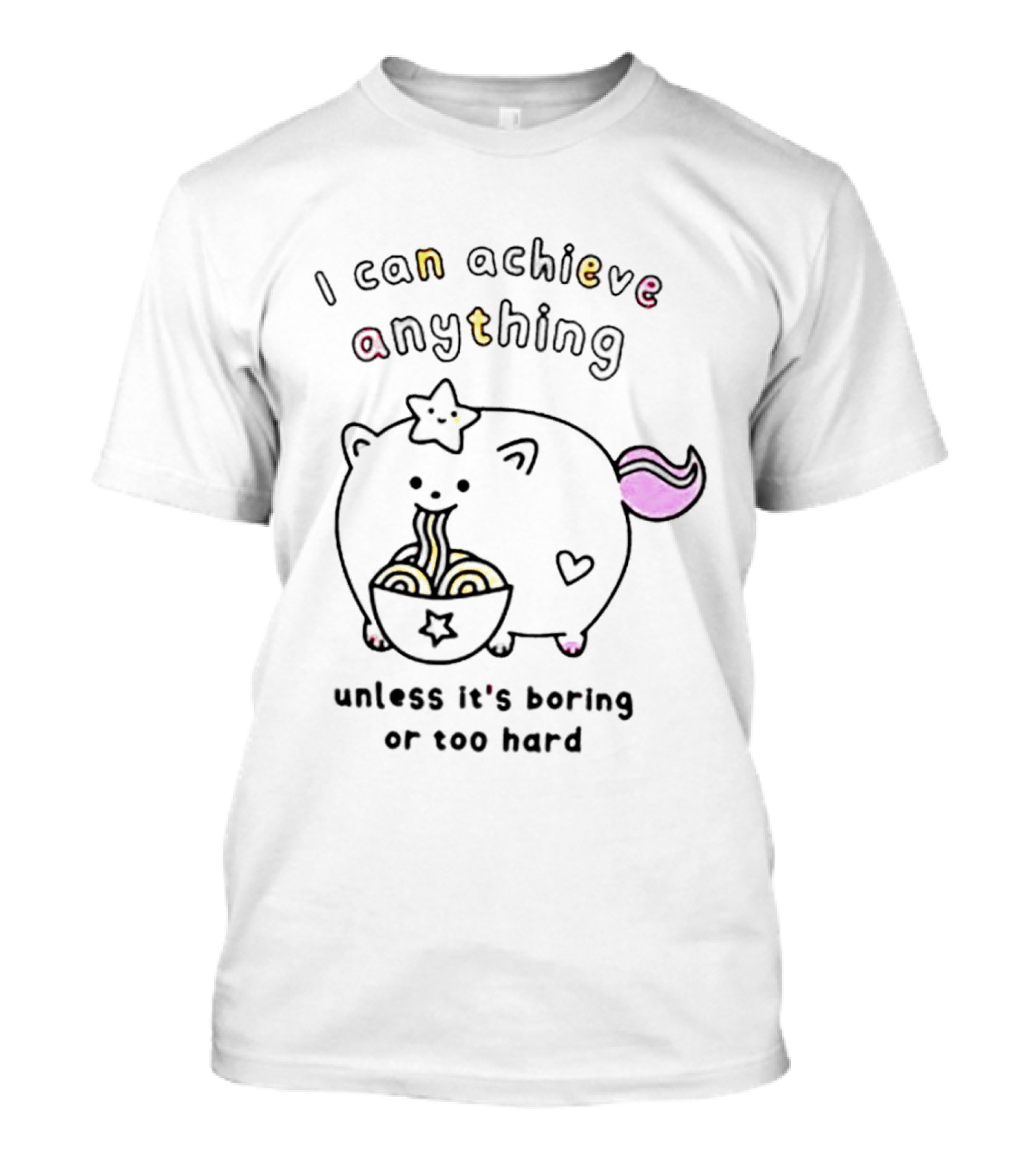 I Can Achieve Anything Cute Starry Cat Eating Noodles Unless It's Boring Or Too Hard T-Shirt