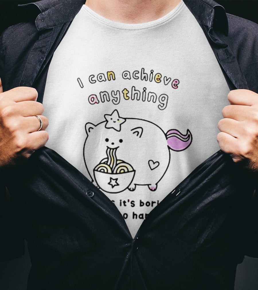 I Can Achieve Anything Cute Starry Cat Eating Noodles Unless It's Boring Or Too Hard T-Shirt
