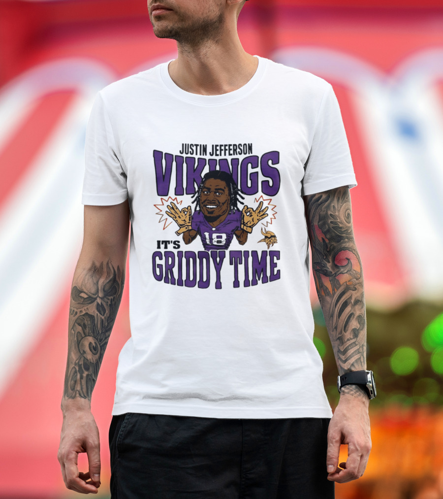 Minnesota Vikings Justin Jefferson It's Griddy Time Caricature T-Shirt