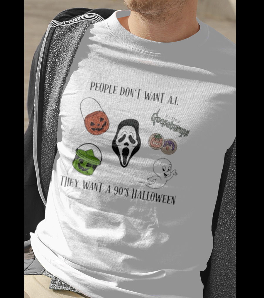 People Don't Want AI They Want A 90's Halloween Goosebumps Ghost Pumpkin Mask T-Shirt