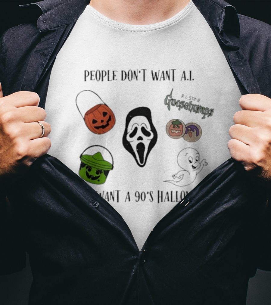 People Don't Want AI They Want A 90's Halloween Goosebumps Ghost Pumpkin Mask T-Shirt