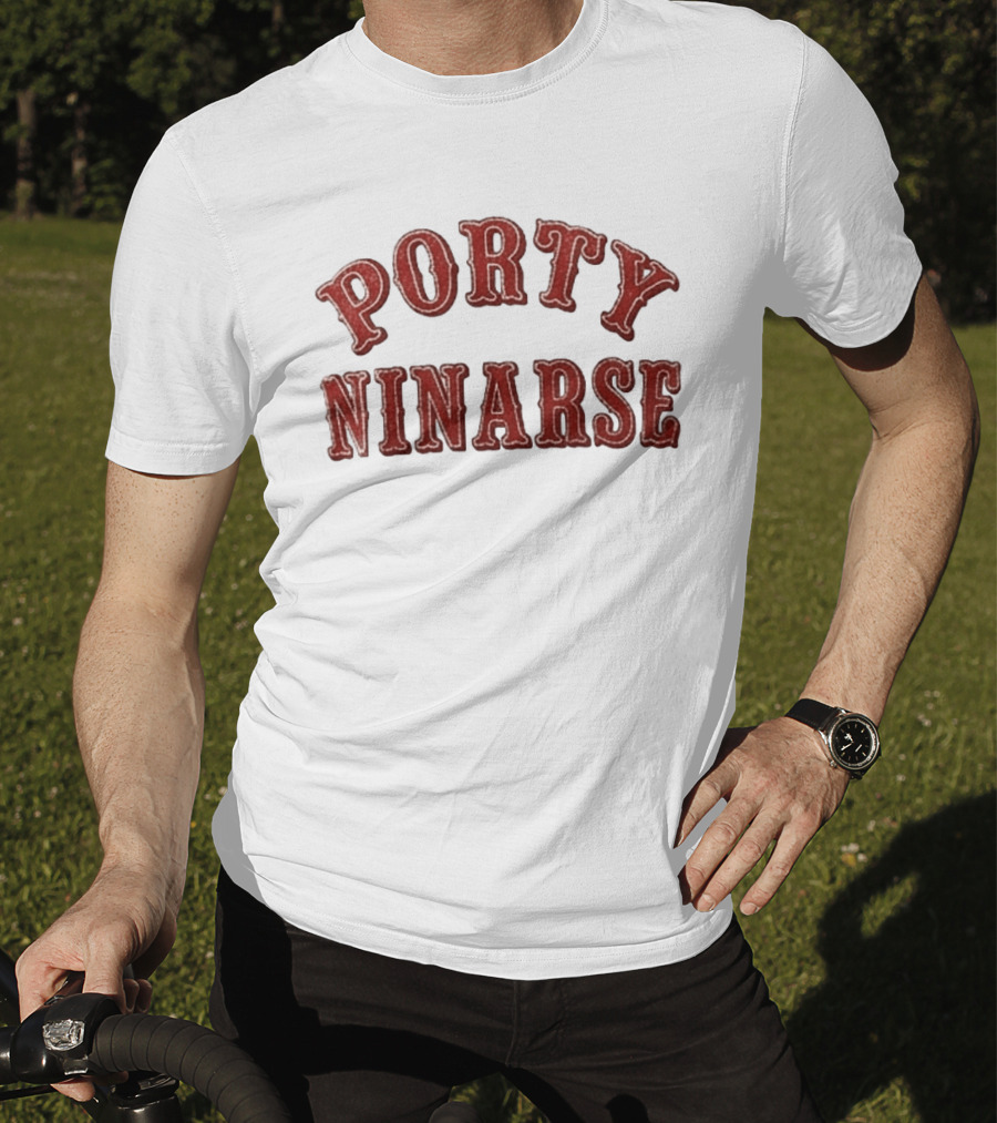 Porty Ninarse Retro Red Distressed Font T-Shirt