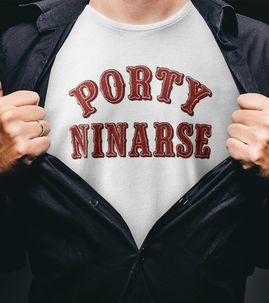 Porty Ninarse Retro Red Distressed Font T-Shirt