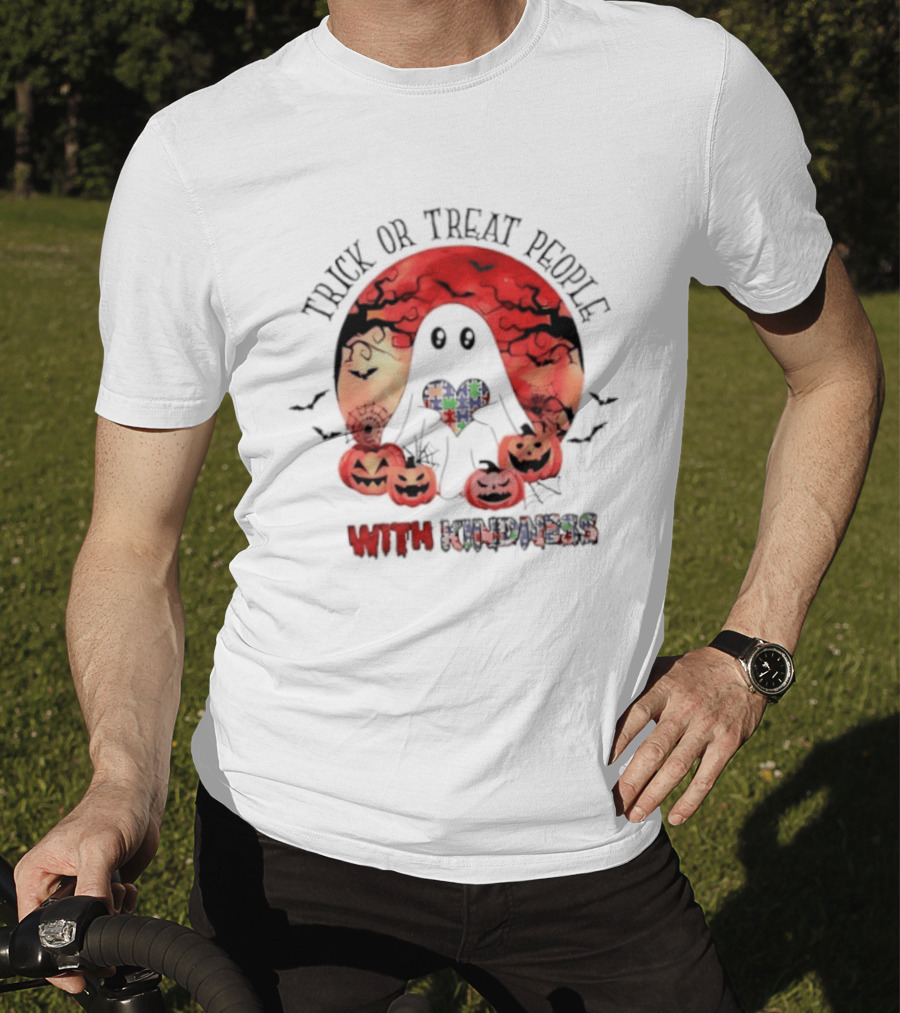 Trick Or Treat People With Kindness Autism Awareness Halloween Ghost Pumpkins T-Shirt