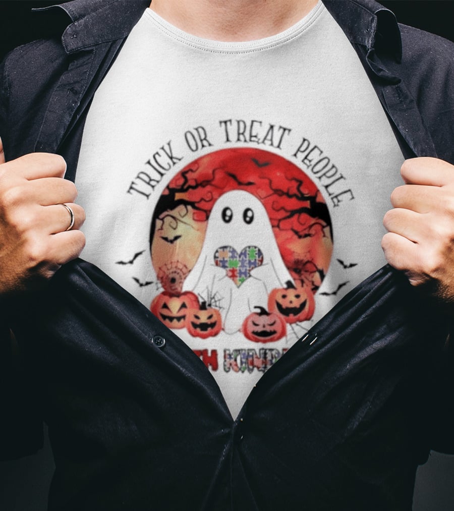 Trick Or Treat People With Kindness Autism Awareness Halloween Ghost Pumpkins T-Shirt