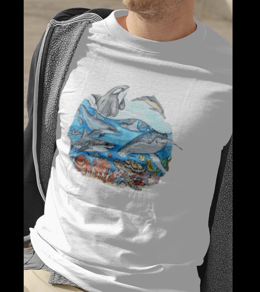 World Oceans Day Marine Life Dolphins Whales Turtles Octopus Coral Sea Animals Conservation T-Shirt
