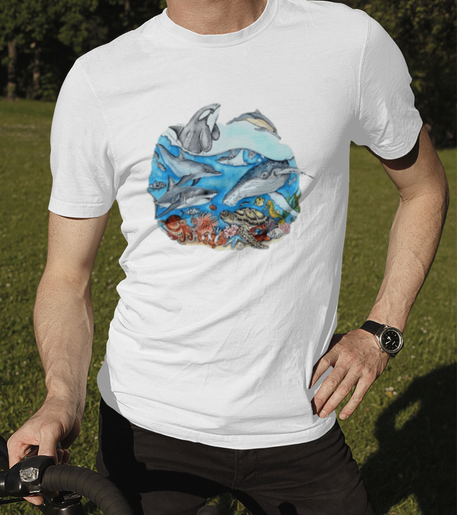 World Oceans Day Marine Life Dolphins Whales Turtles Octopus Coral Sea Animals Conservation T-Shirt