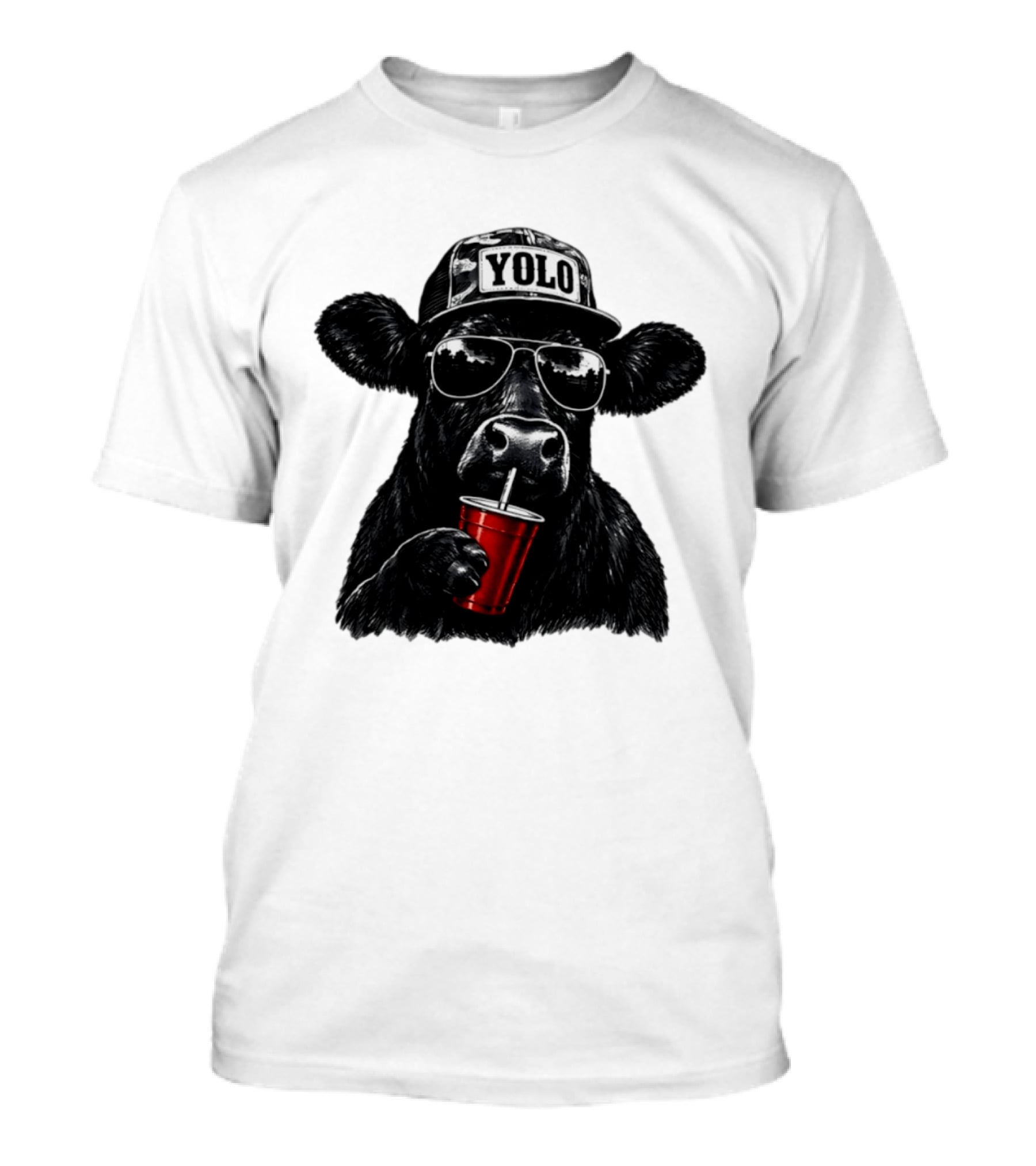 YOLO Angus Cattle With Sunglasses And Red Cup Western T-Shirt