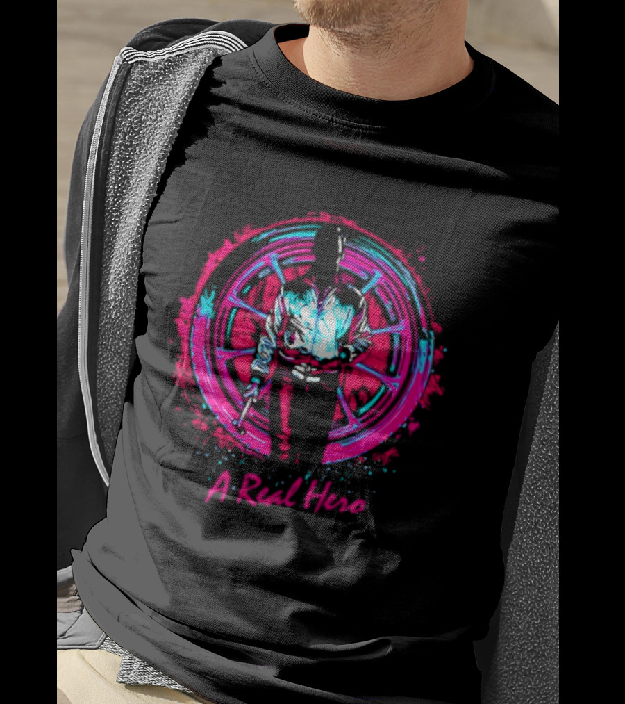 Drive Ryan Gosling Synthwave A Real Hero Wheel T-Shirt