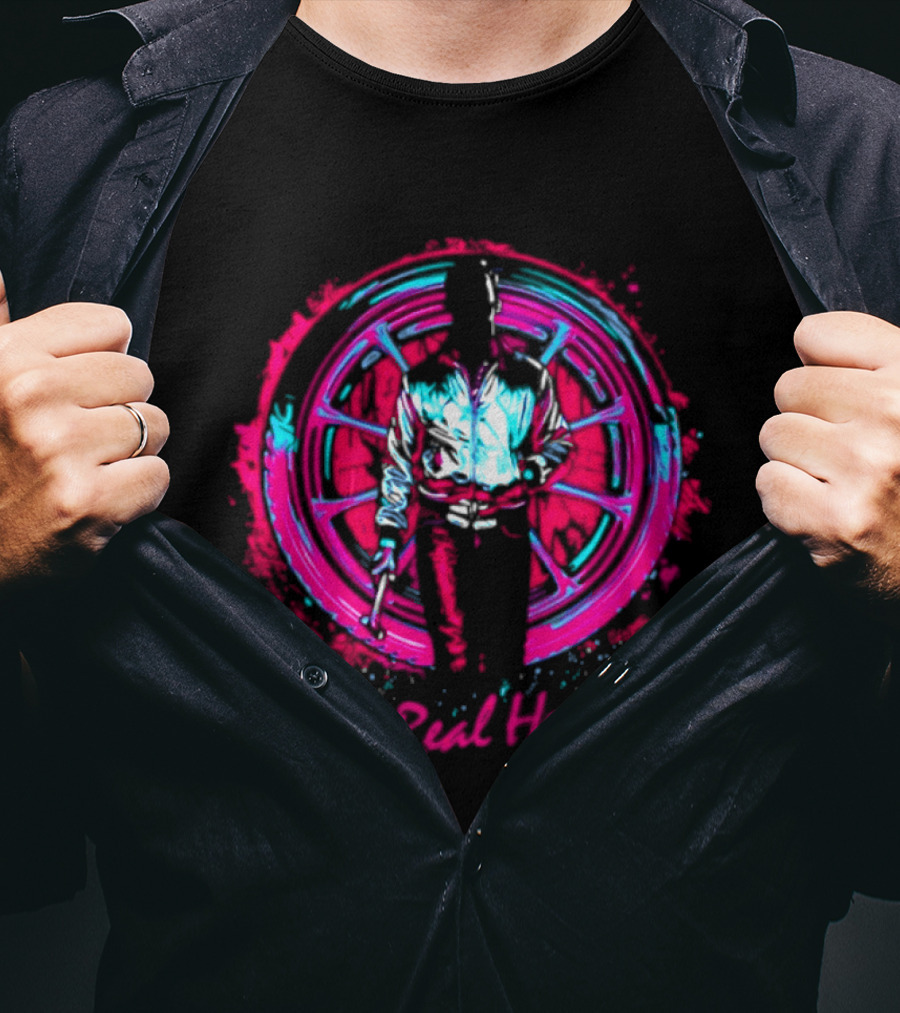 Drive Ryan Gosling Synthwave A Real Hero Wheel T-Shirt