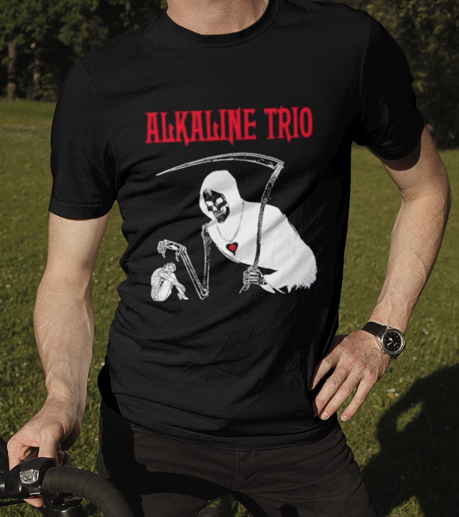 Alkaline Trio Grim Reaper Scythe Heart Skeleton T-Shirt