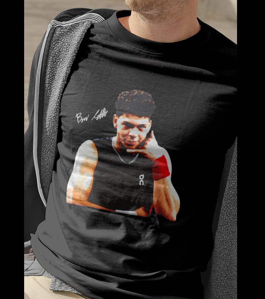 Ben Shelton Phone Gesture On Athletic Tank With Red Wristband T-Shirt