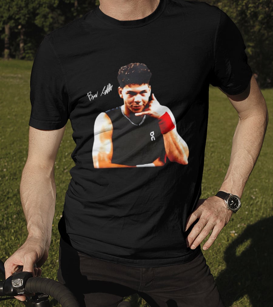 Ben Shelton Phone Gesture On Athletic Tank With Red Wristband T-Shirt
