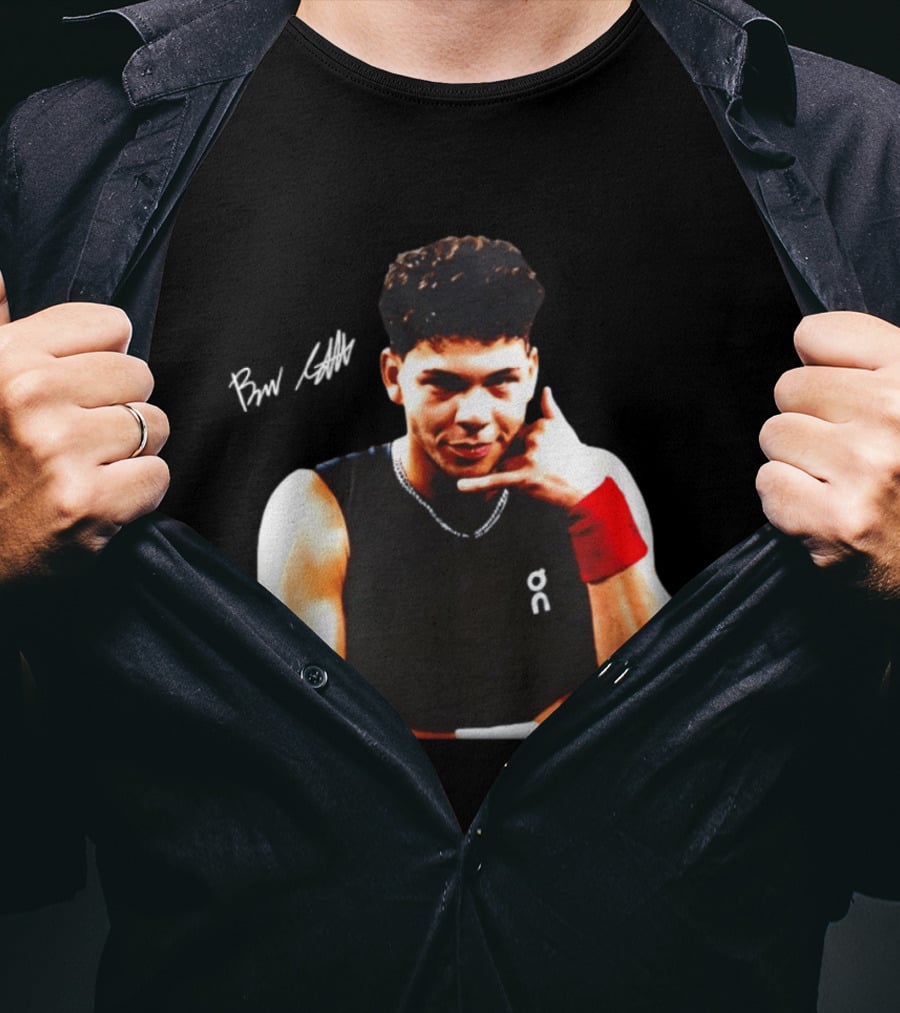 Ben Shelton Phone Gesture On Athletic Tank With Red Wristband T-Shirt