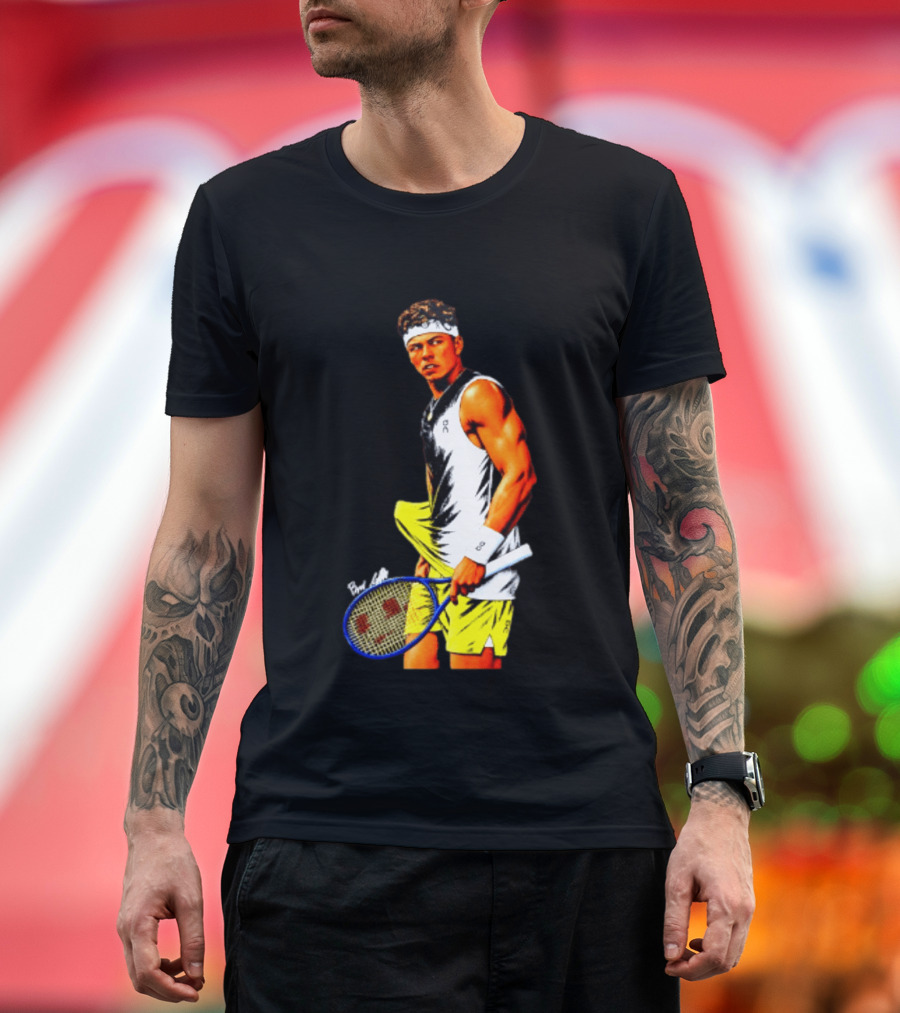 Ben Shelton Tennis Player 2026 Cartoon With Headband And Racket T-Shirt