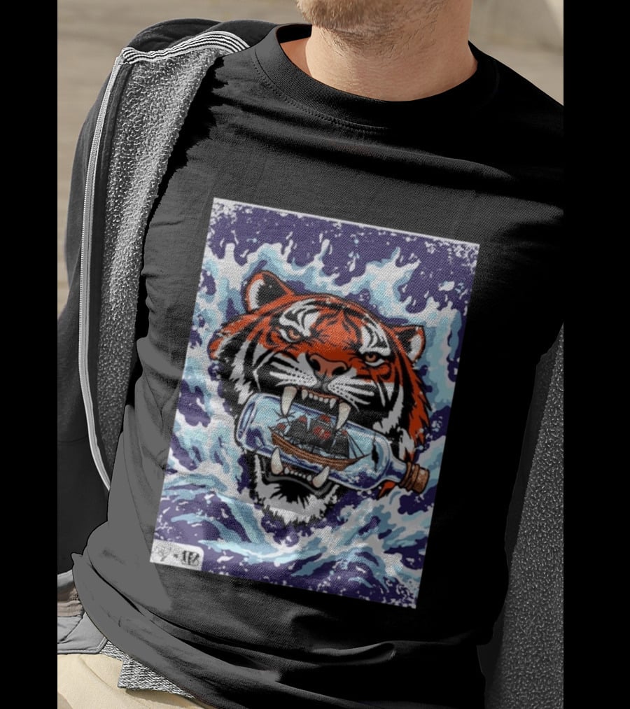 Bengals Vs Buccaneers Tiger And Pirate Ship Battle In A Bottle T-Shirt