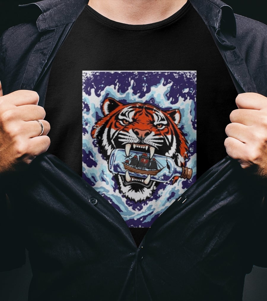 Bengals Vs Buccaneers Tiger And Pirate Ship Battle In A Bottle T-Shirt