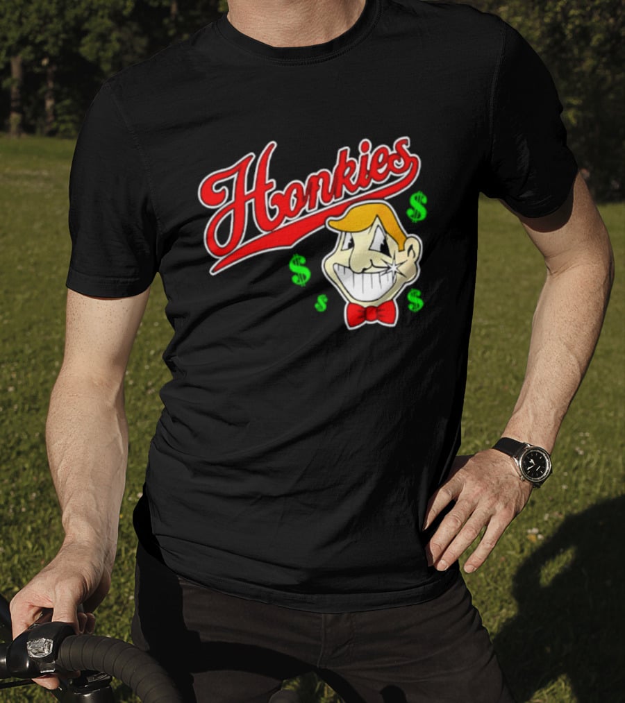 Honkies Red Script Cash Icon With Cartoon Face And Bow Tie T-Shirt