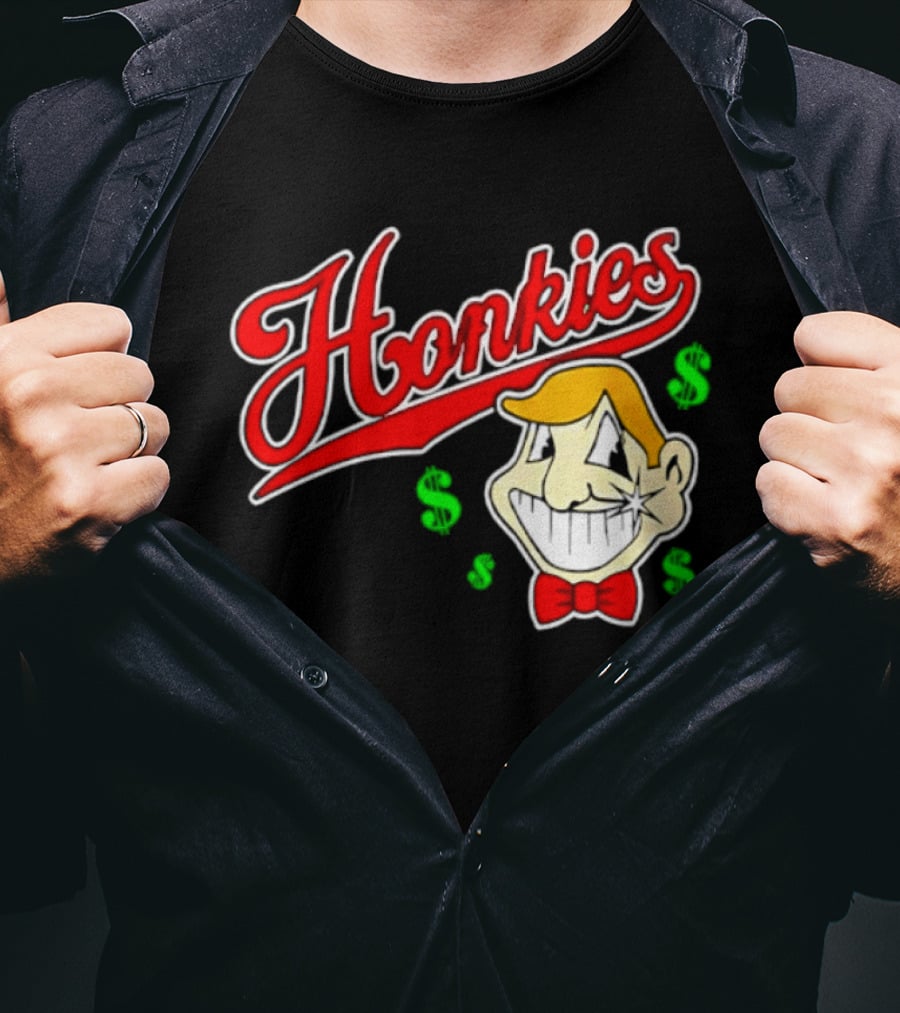 Honkies Red Script Cash Icon With Cartoon Face And Bow Tie T-Shirt