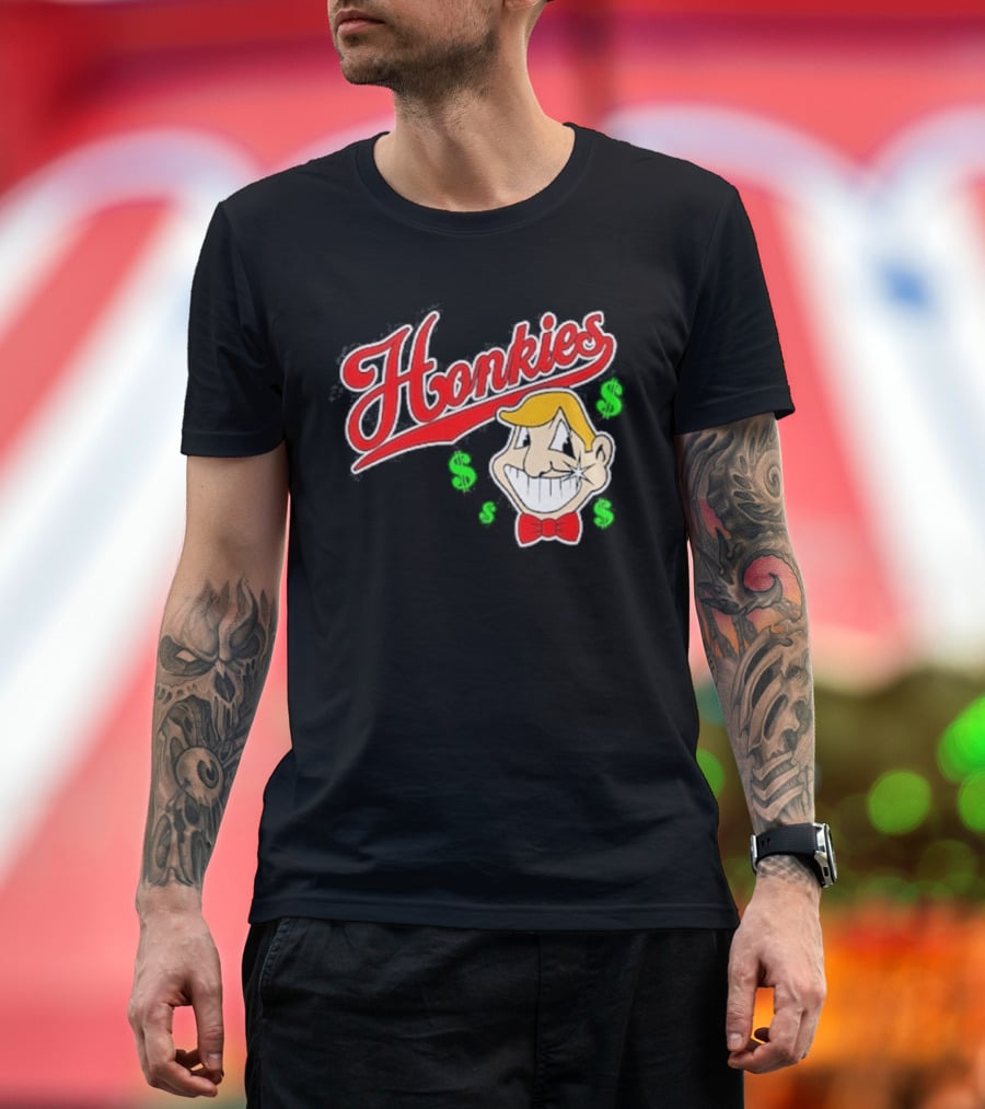 Honkies Red Script With Cartoon Face And Dollar Signs T-Shirt
