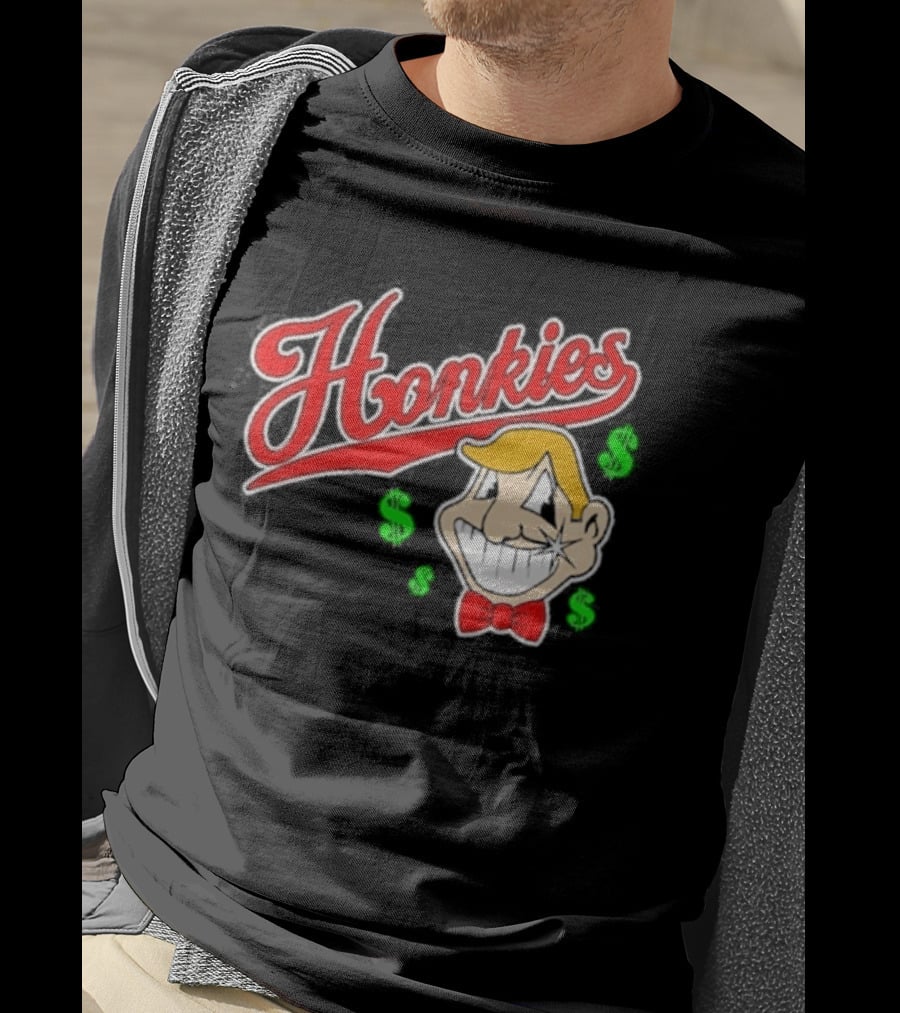 Honkies Red Script With Cartoon Face And Dollar Signs T-Shirt
