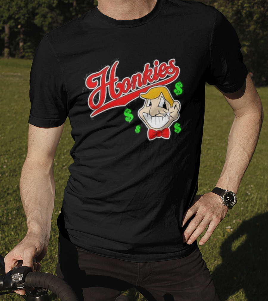 Honkies Red Script With Cartoon Face And Dollar Signs T-Shirt