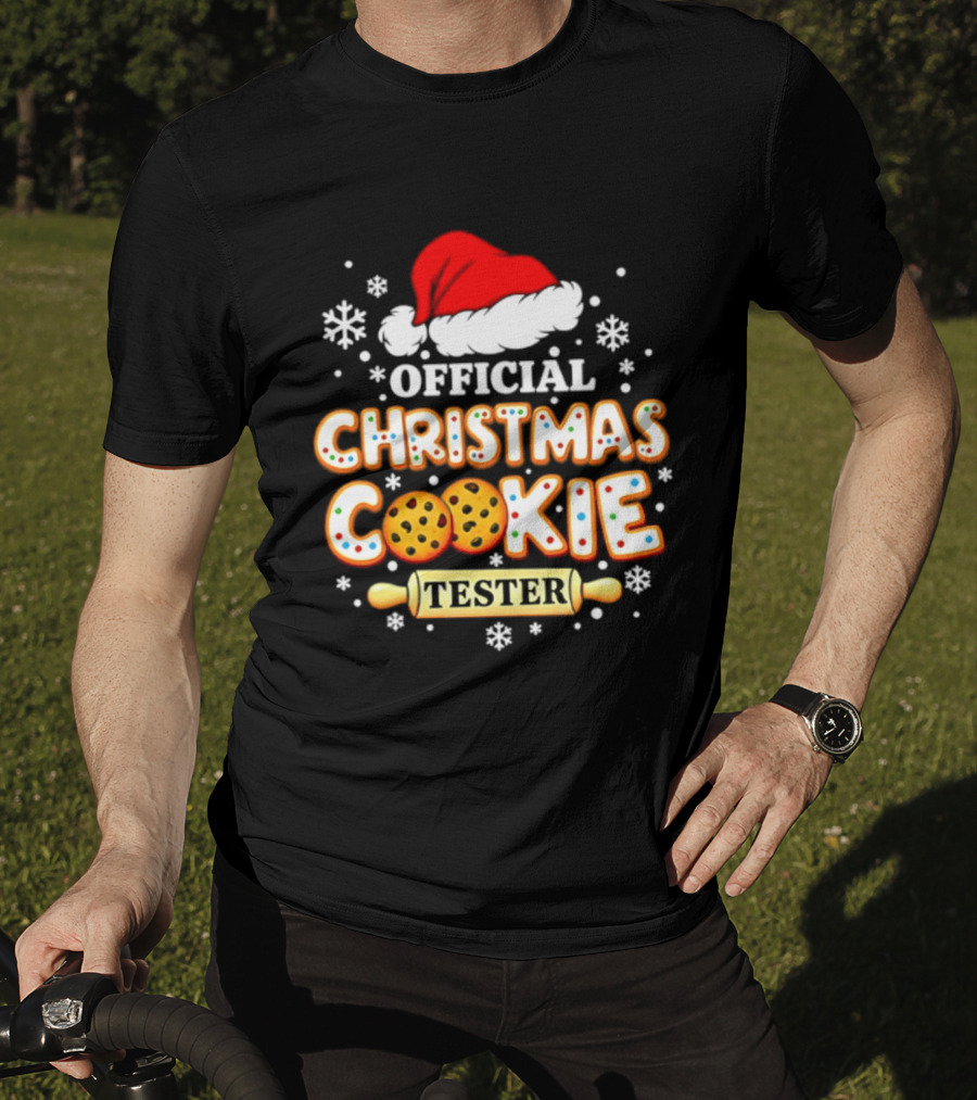 Official Christmas Cookie Tester Santa Hat Snowflakes T-Shirt