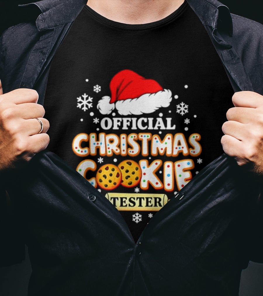Official Christmas Cookie Tester Santa Hat Snowflakes T-Shirt