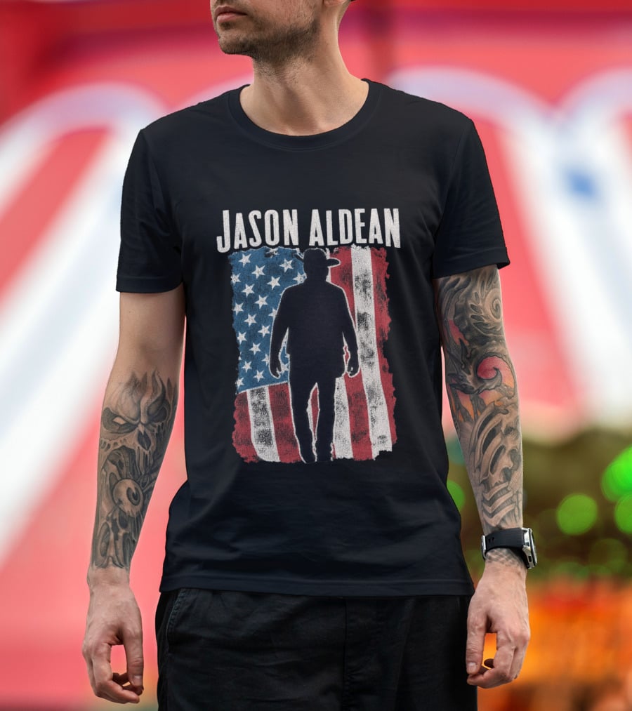 Jason Aldean Tour 2026 American Flag Cowboy T-Shirt